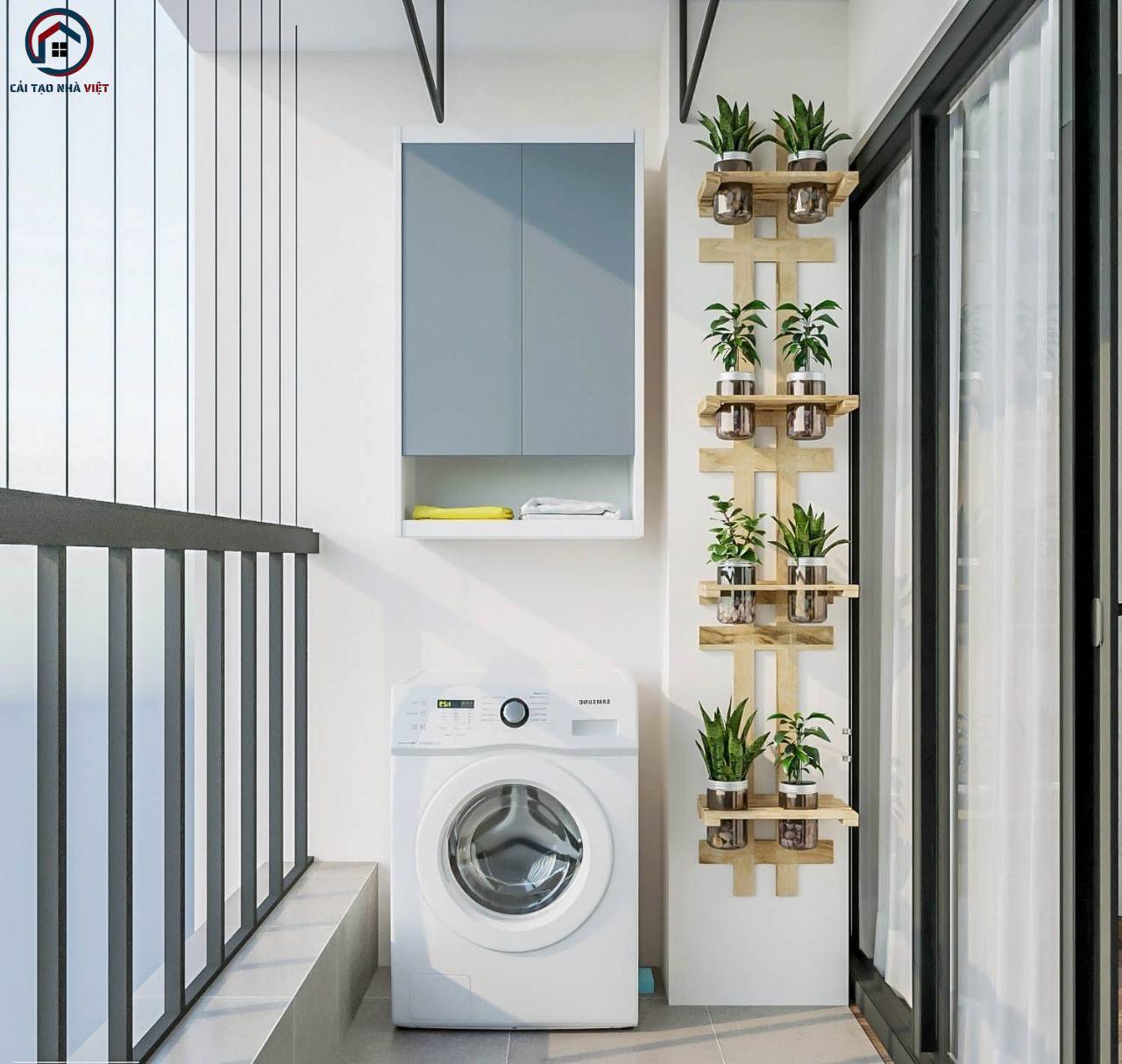 Cải tạo ban công thành khu vực giặt và phơi quần áo